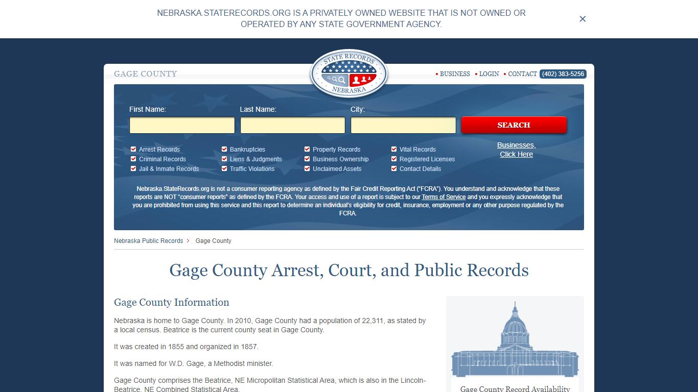 Gage County Arrest, Court, and Public Records